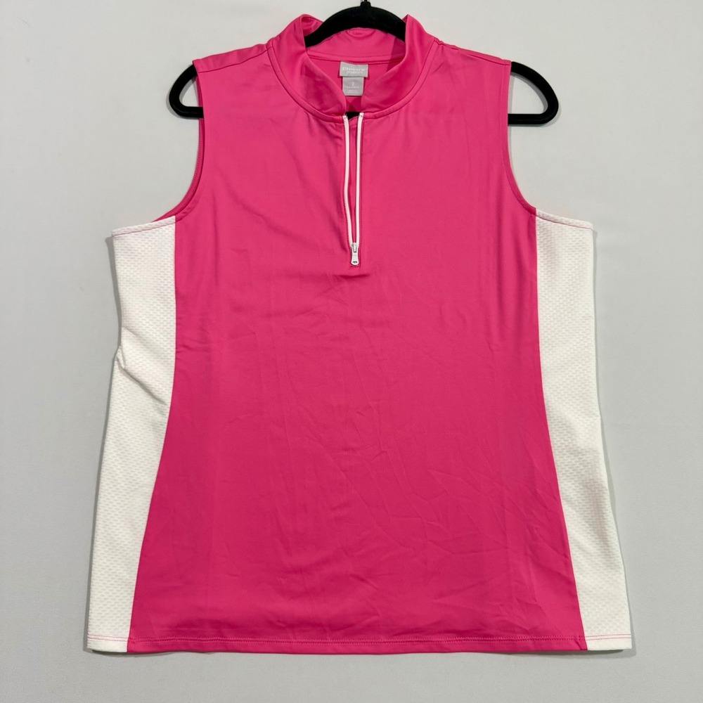 Chicos Zenergy Polo 2 Womens L Hot Pink Sleeveless Golf Mock Sporty Barbiecore